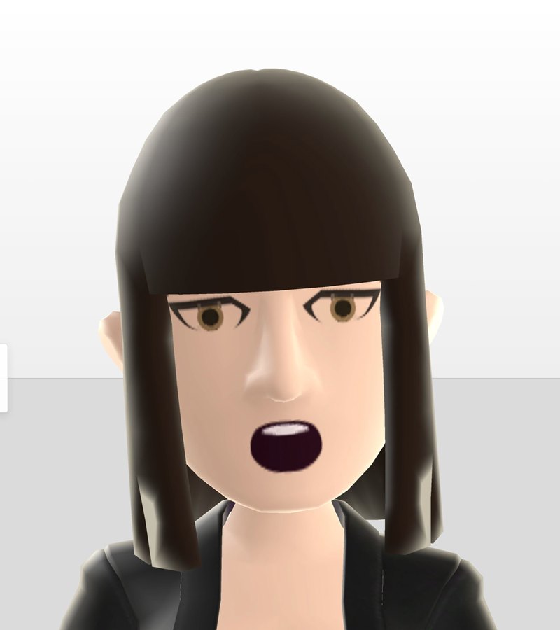 a close-up of an avatar's face mid expression