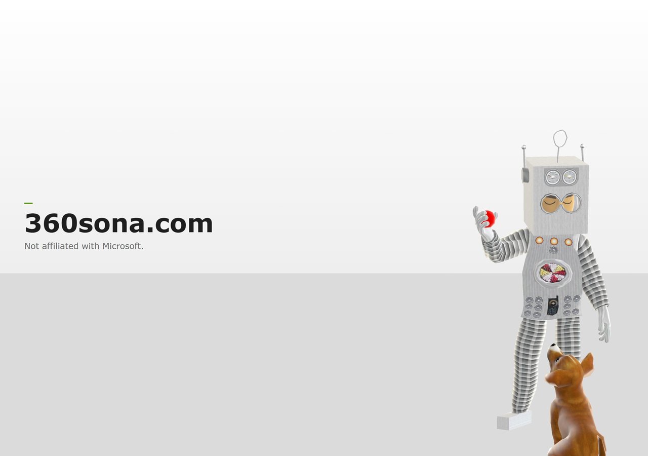the 360sona robot mascot playing with a dog, next to the 360sona.com wordmark